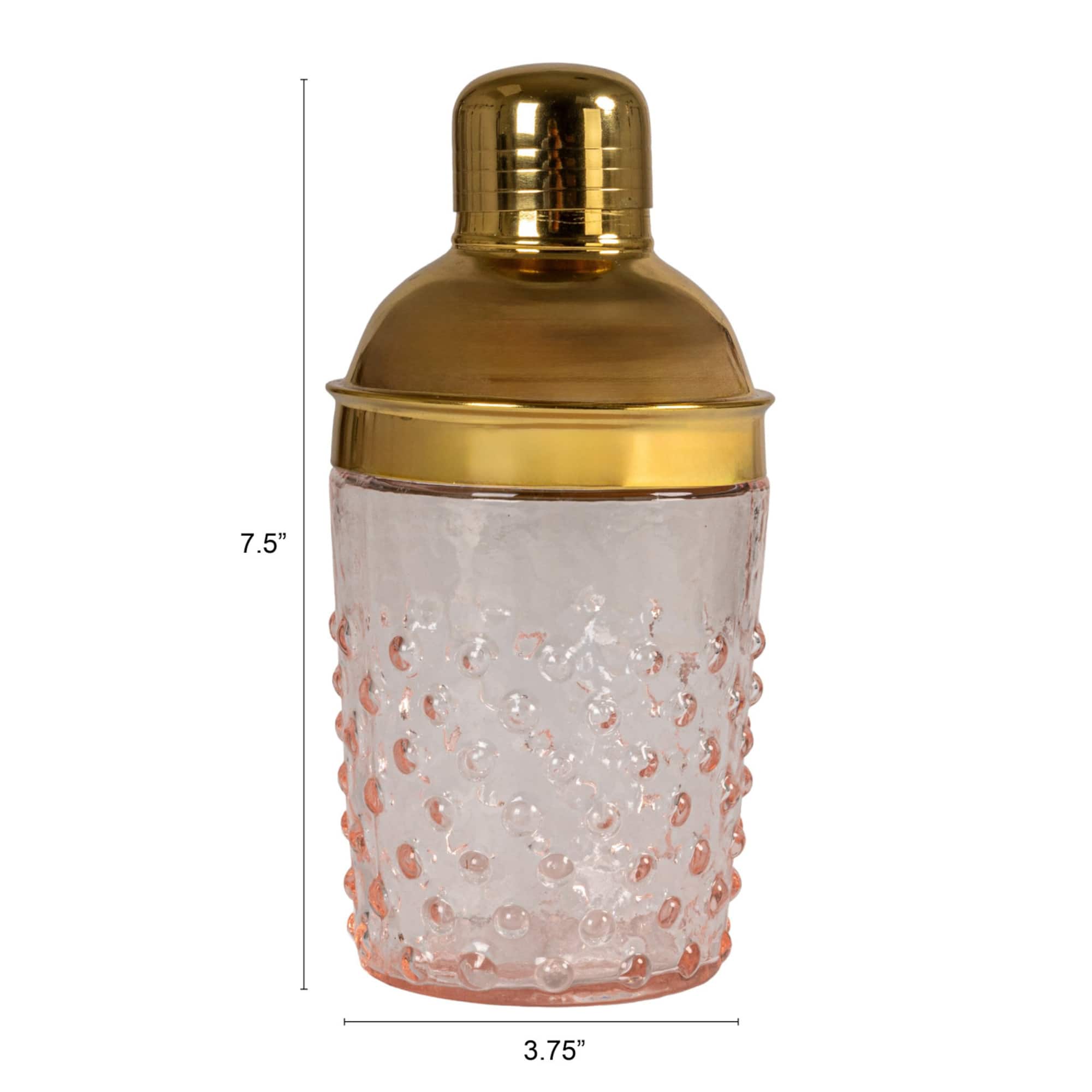Hello Honey® Pink & Gold Hand-Blown Glass & Stainless Steel Hobnail Cocktail Shaker